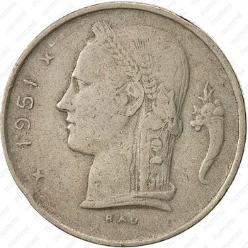 1 франк 1951, надпись на голландском - "BELGIE" [Бельгия] - Аверс
