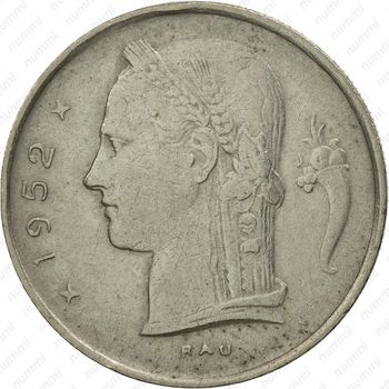 1 франк 1952, надпись на голландском - "BELGIE" [Бельгия] - Аверс