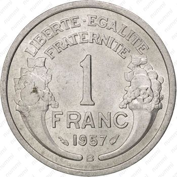1 франк 1957, B, знак монетного двора: "B" - "Бомон-ле-Роже" [Франция] - Реверс