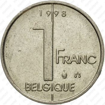 1 франк 1998, надпись на французском - "BELGIQUE" [Бельгия] - Реверс