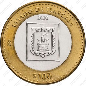 100 песо 2003, 180 лет Федерации - Тласкала [Мексика] - Реверс