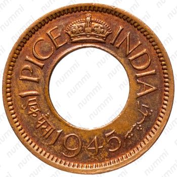 1 пайс 1945, •, знак монетного двора: "•" - Бомбей [Индия] - Аверс