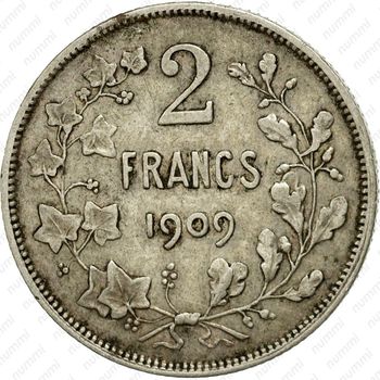 2 франка 1909, надпись на французском - "DES BELGES" [Бельгия] - Реверс