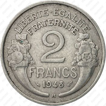 2 франка 1948, B, знак монетного двора: "B" - "Бомон-ле-Роже" [Франция] - Реверс