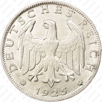 2 рейхсмарки 1925, D, знак монетного двора "D" — Мюнхен [Германия] - Аверс