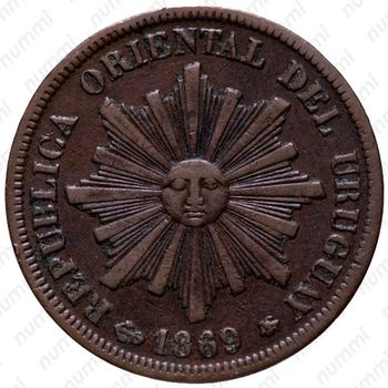 1 сентесимо 1869, A, знак монетного двора: "A" - Париж [Уругвай] - Аверс