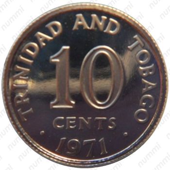 10 центов 1971, FM, знак монетного двора "FM" — The Franklin Mint, США [Тринидад и Тобаго] Proof - Реверс