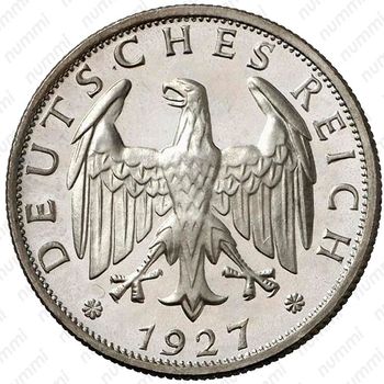 2 рейхсмарки 1927, F, знак монетного двора "F" — Штутгарт [Германия] - Аверс