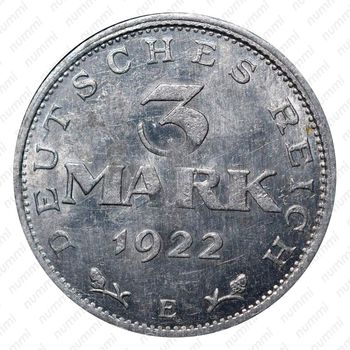 3 марки 1922, E, 3-я годовщина Веймарской конституции [Германия] - Реверс