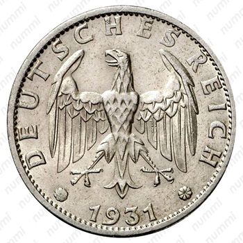 3 рейхсмарки 1931, F, знак монетного двора "F" — Штутгарт [Германия] - Аверс
