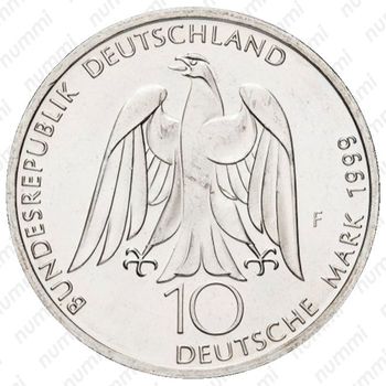 10 марок 1999, F, 250 лет со дня рождения Иоганна Вольфганга фон Гете [Германия] - Аверс