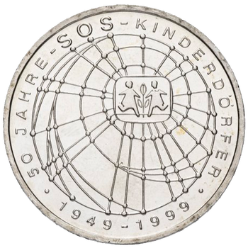 10 марок 1999, J, 50 лет благотворительной организации SOS-Kinderdorfer [Германия], фото , изображение 2