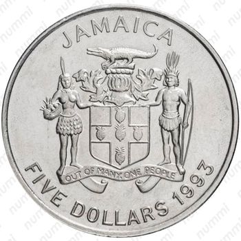 5 долларов 1993, 100 лет со дня рождения Нормана Вашингтона Мэнли [Ямайка] - Аверс
