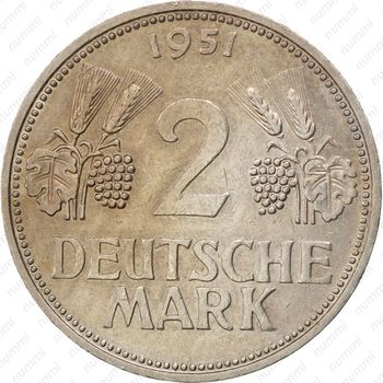 2 марки 1951, D, знак монетного двора: "D" - Мюнхен [Германия] - Реверс