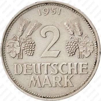 2 марки 1951, F, знак монетного двора: "F" - Штутгарт [Германия] - Реверс