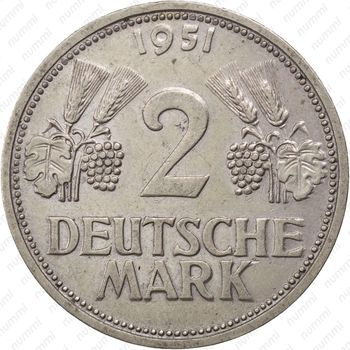 2 марки 1951, G, знак монетного двора: "G" - Карлсруэ [Германия] - Реверс