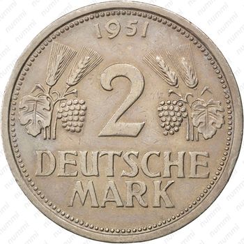2 марки 1951, J, знак монетного двора: "J" - Гамбург [Германия] - Реверс