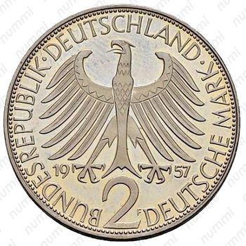 2 марки 1957, F, Макс Планк [Германия] - Аверс
