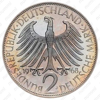 2 марки 1968, J, Макс Планк [Германия] - Аверс