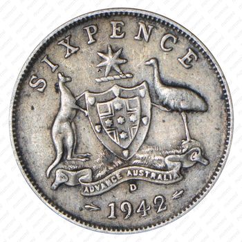 6 пенсов 1942, D, знак монетного двора: "D" - Денвер [Австралия] - Реверс