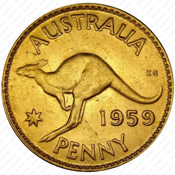 1 пенни 1959, без точки после "PENNY" - Монетный двор Мельбурна [Австралия] - Реверс