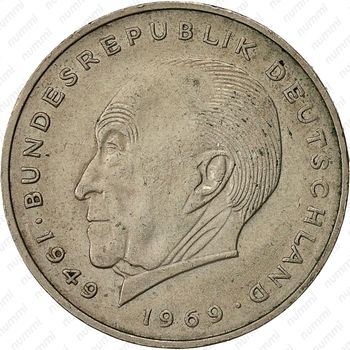 2 марки 1972, F, Конрад Аденауэр, 20 лет Федеративной Республике (1949-1969) [Германия] - Реверс