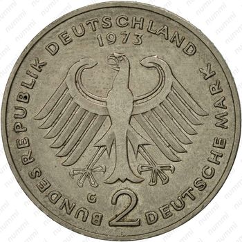 2 марки 1973, G, Теодор Хойс, 20 лет Федеративной Республике (1949-1969) [Германия] - Аверс