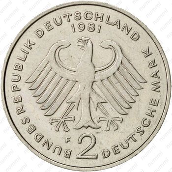 2 марки 1981, F, Конрад Аденауэр, 20 лет Федеративной Республике (1949-1969) [Германия] - Аверс