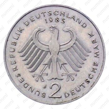 2 марки 1985, J, Конрад Аденауэр, 20 лет Федеративной Республике (1949-1969) [Германия] - Аверс