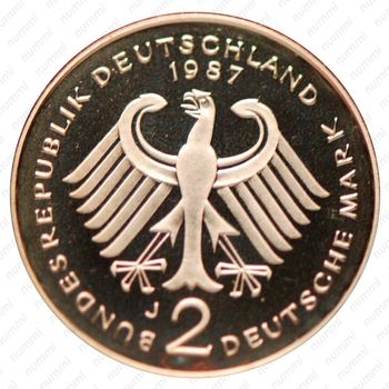 2 марки 1987, J, Курт Шумахер, 30 лет Федеративной Республике (1949-1979) [Германия] - Аверс
