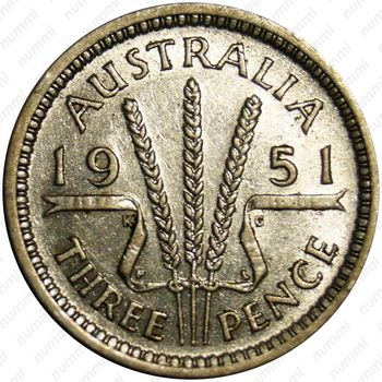 3 пенса 1951, PL, знак монетного двора: "PL" - Лондон [Австралия] - Реверс