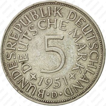 5 марок 1951, D, знак монетного двора: "D" - Мюнхен [Германия] - Реверс