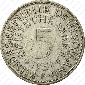 5 марок 1951, F, знак монетного двора: "F" - Штутгарт [Германия] - Реверс