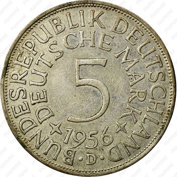 5 марок 1956, D, знак монетного двора: "D" - Мюнхен [Германия] - Реверс