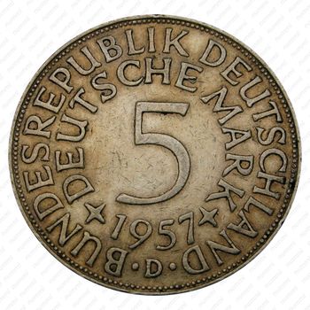 5 марок 1957, D, знак монетного двора: "D" - Мюнхен [Германия] - Реверс