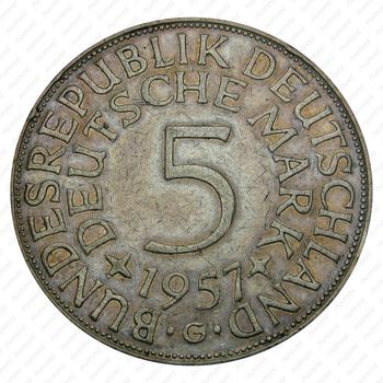 5 марок 1957, G, знак монетного двора: "G" - Карлсруэ [Германия] - Реверс