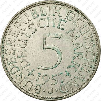 5 марок 1957, J, знак монетного двора: "J" - Гамбург [Германия] - Реверс