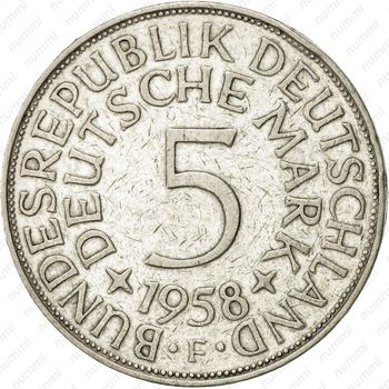 5 марок 1958, F, знак монетного двора: "F" - Штутгарт [Германия] - Реверс