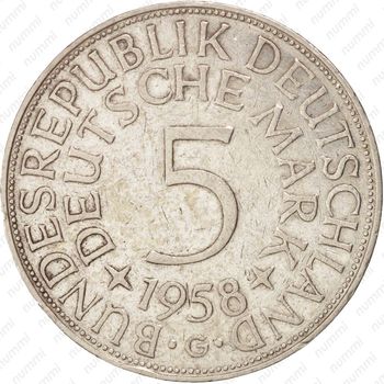 5 марок 1958, G, знак монетного двора: "G" - Карлсруэ [Германия] - Реверс