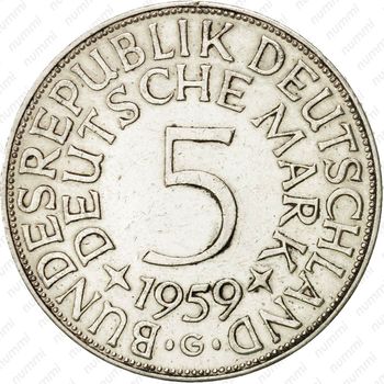 5 марок 1959, G, знак монетного двора: "G" - Карлсруэ [Германия] - Реверс