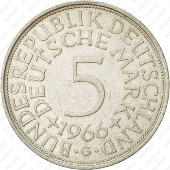 5 марок 1966, G, знак монетного двора: "G" - Карлсруэ [Германия] - Реверс