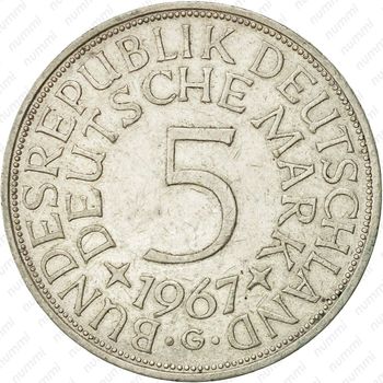 5 марок 1967, G, знак монетного двора: "G" - Карлсруэ [Германия] - Реверс