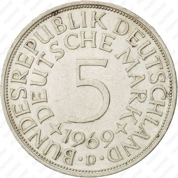 5 марок 1969, D, знак монетного двора: "D" - Мюнхен [Германия] - Реверс