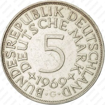 5 марок 1969, G, знак монетного двора: "G" - Карлсруэ [Германия] - Реверс