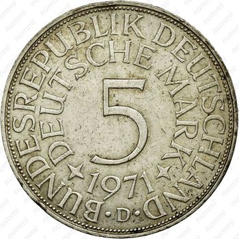 5 марок 1971, D, знак монетного двора: "D" - Мюнхен [Германия] - Реверс