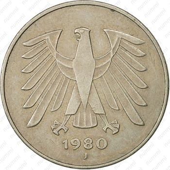 5 марок 1980, J, знак монетного двора: "J" - Гамбург [Германия] - Аверс