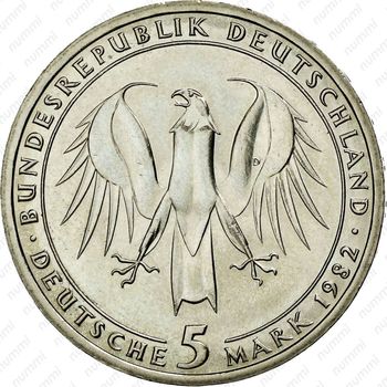 5 марок 1982, Гёте, Мельхиор (медь-никель) [Германия] - Аверс