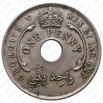 1 пенни 1919, H, знак монетного двора: "H" - Хитон, Бирмингем [Британская Западная Африка] - Аверс