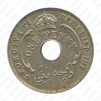 1 пенни 1940, H, знак монетного двора: "H" - Хитон, Бирмингем [Британская Западная Африка] - Аверс