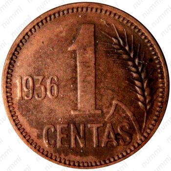 1 цент 1936 [Литва] - Реверс